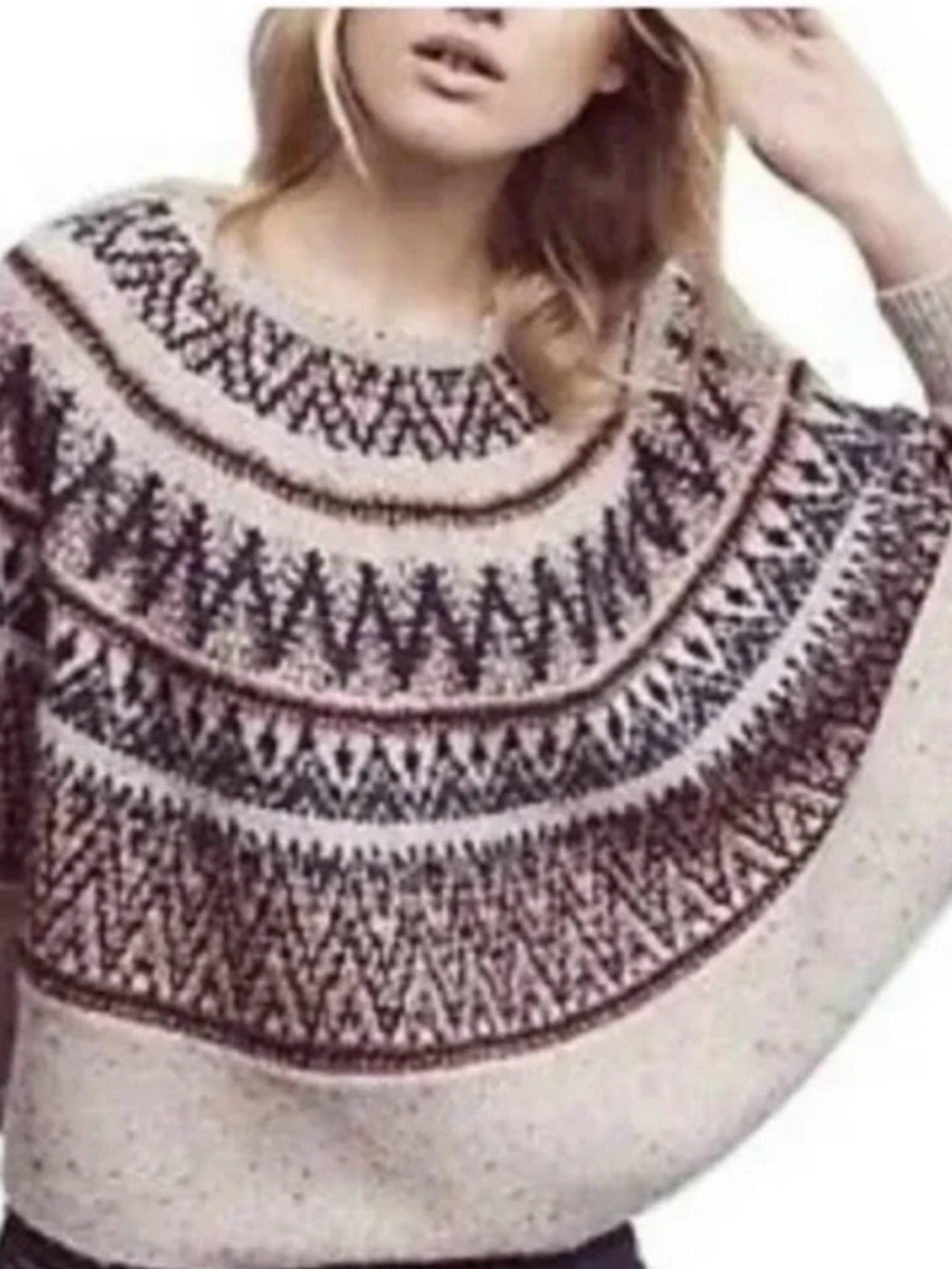 Sleeping on Snow Anthropologie Fair Isle Knit Sweater - Oatmeal Navy Rust